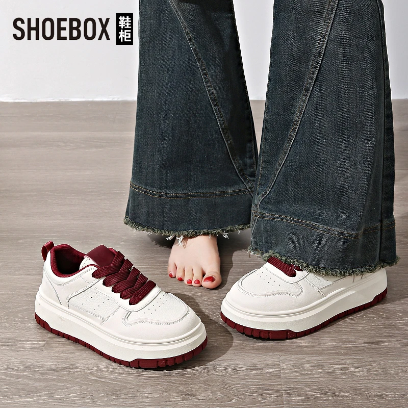 SHOEBOX鞋柜百搭厚底小白鞋女2025春季新款设计感板鞋休闲运动鞋