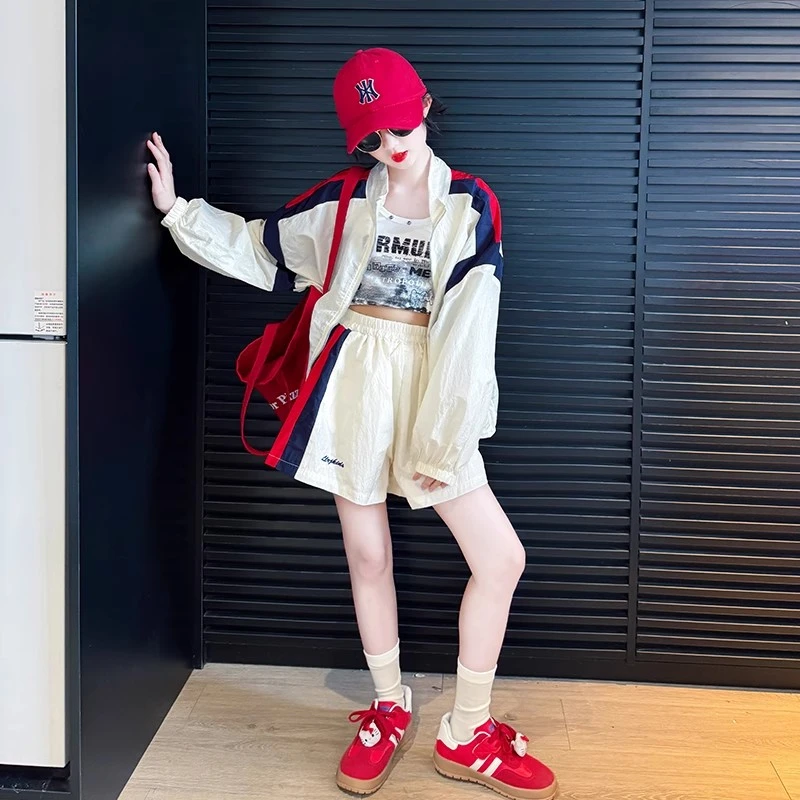 女童炸街夏装套装2025新款女大童防晒衣潮酷穿搭儿童韩版休闲童装