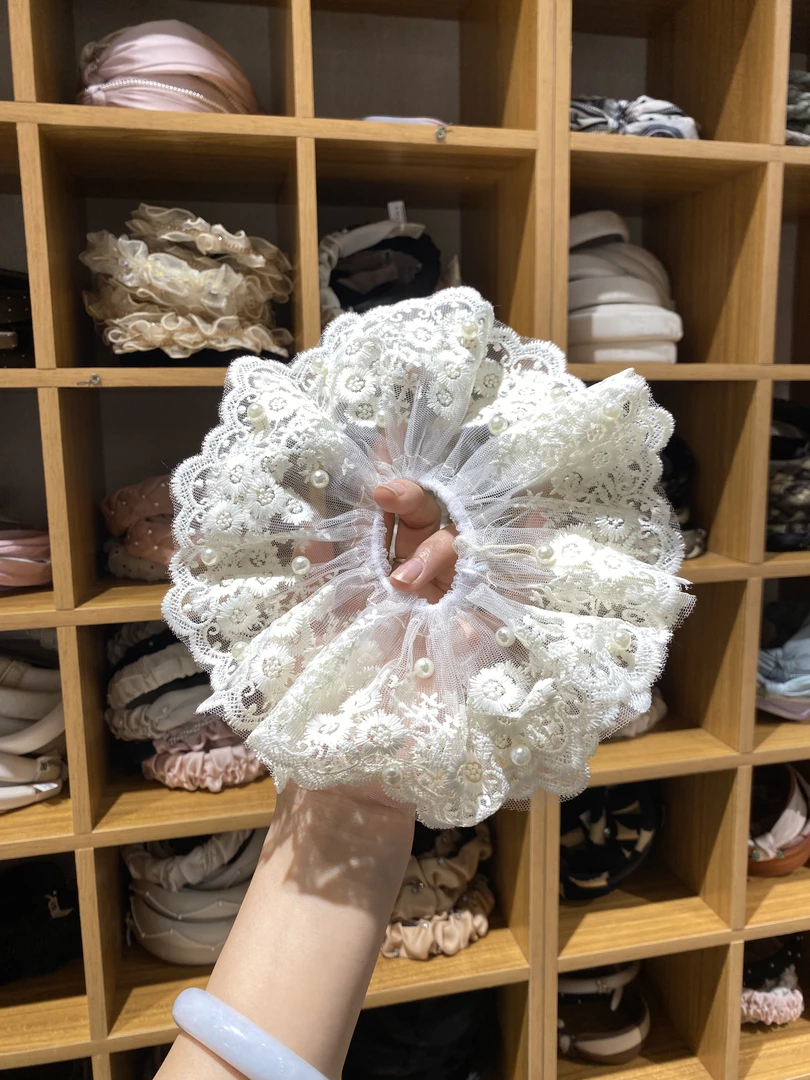 【蕾丝珍珠】女甜美发圈百搭简约宝宝韩版少女夏季清新头绳白色发饰