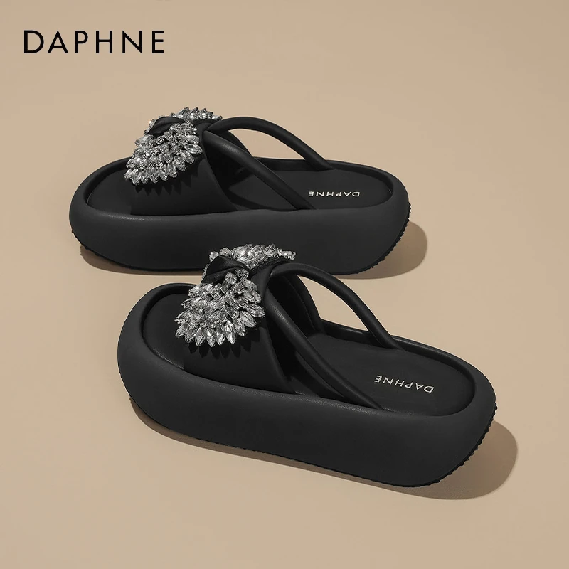 达芙妮明星同款百搭拖鞋2025新款厚底增高凉鞋外穿蝴蝶结凉拖鞋S