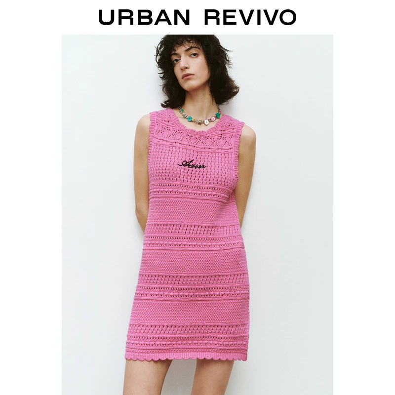 UR2025春季新款女装欧若风肌理感刺绣针织绑带连衣裙UYL950049
