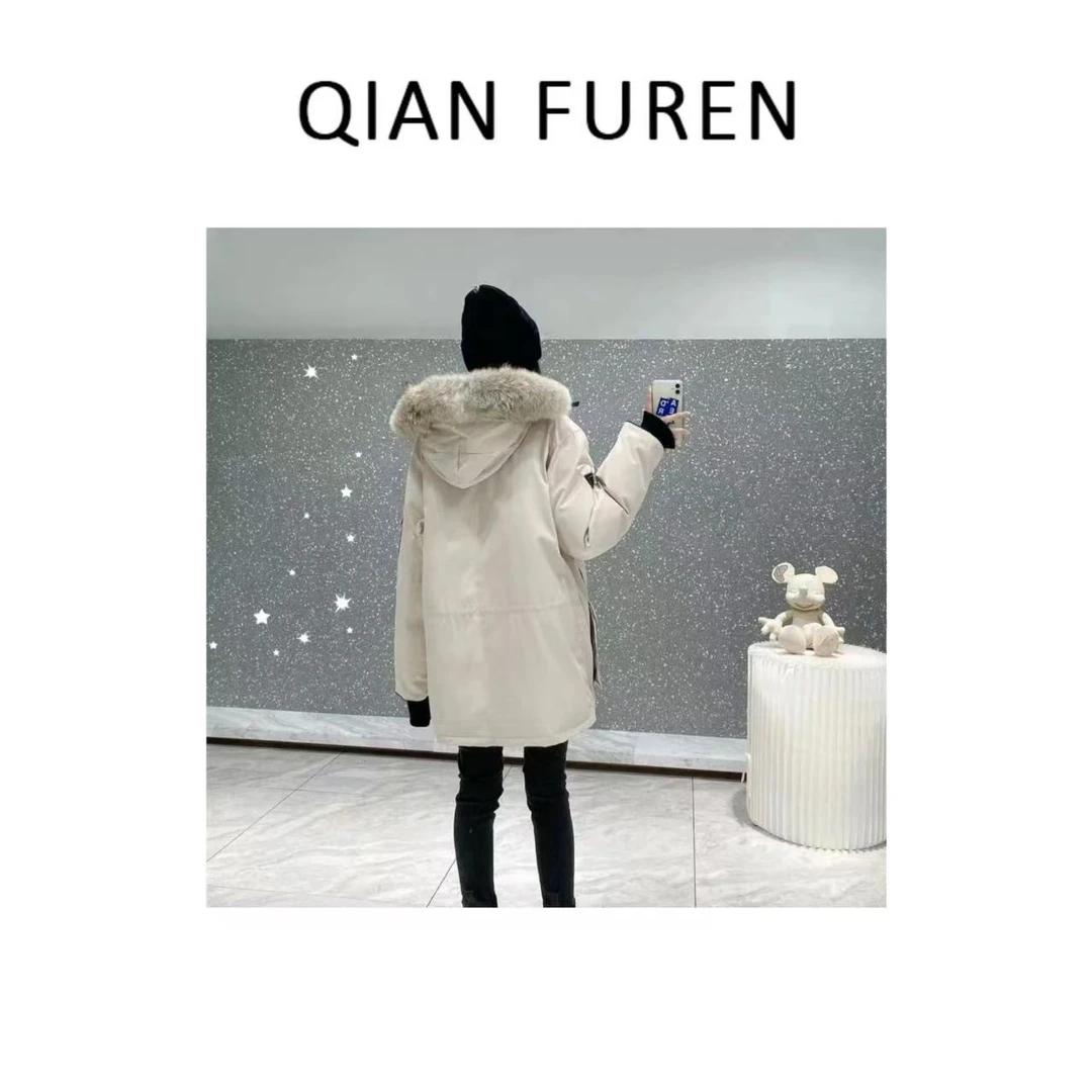 【鹅鹅鹅】常规款连帽长袖女拉链厚款时尚保暖冬季派克服保暖