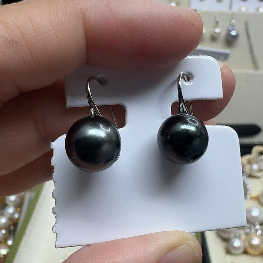 寸***寸18K金镶嵌耳饰海水珍珠10mm大溪地耳钩