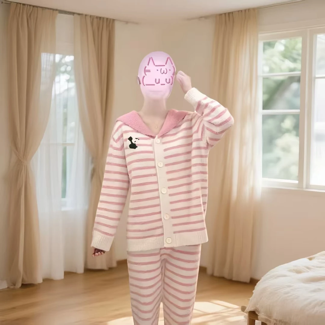 【粉熊舞曲】半边绒甜美风睡衣女款爆款2025新款秋冬季套装家居服女