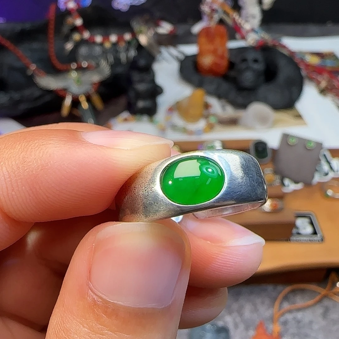 A***G翡翠银S925镶嵌戒指