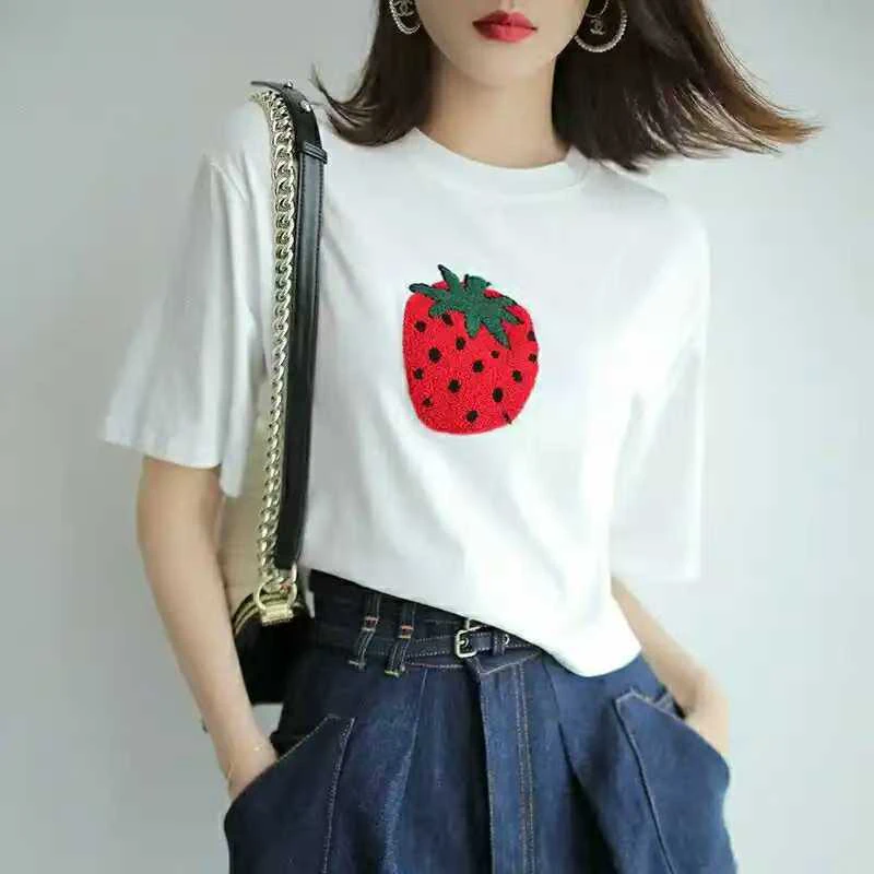 短袖卡通动漫人物通勤抗起球T恤宽松女士新复古风纯棉打底