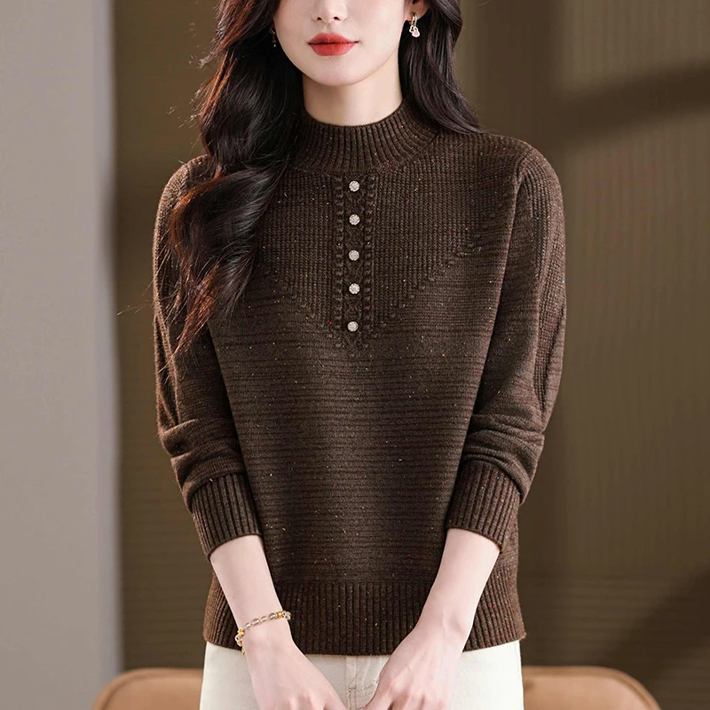 半高领毛衣女士秋装大码洋气针织衫遮肚子显瘦内搭秋冬宽松打底衫