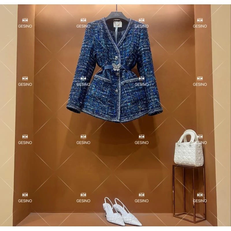 【露露】秋冬气质小香风时尚设计师中长款外套 QD-2025338