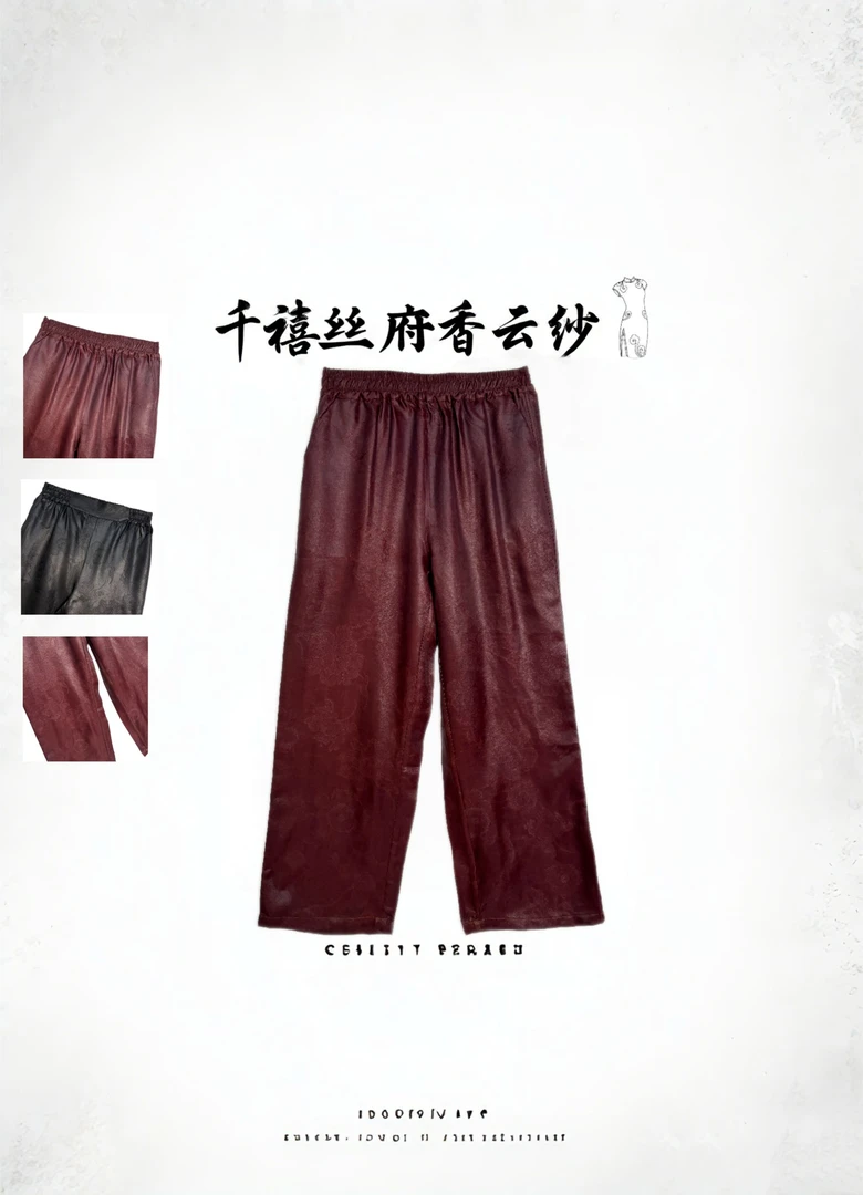 【千禧专属】905香云纱桑蚕丝休闲时尚气质百搭花萝直筒裤