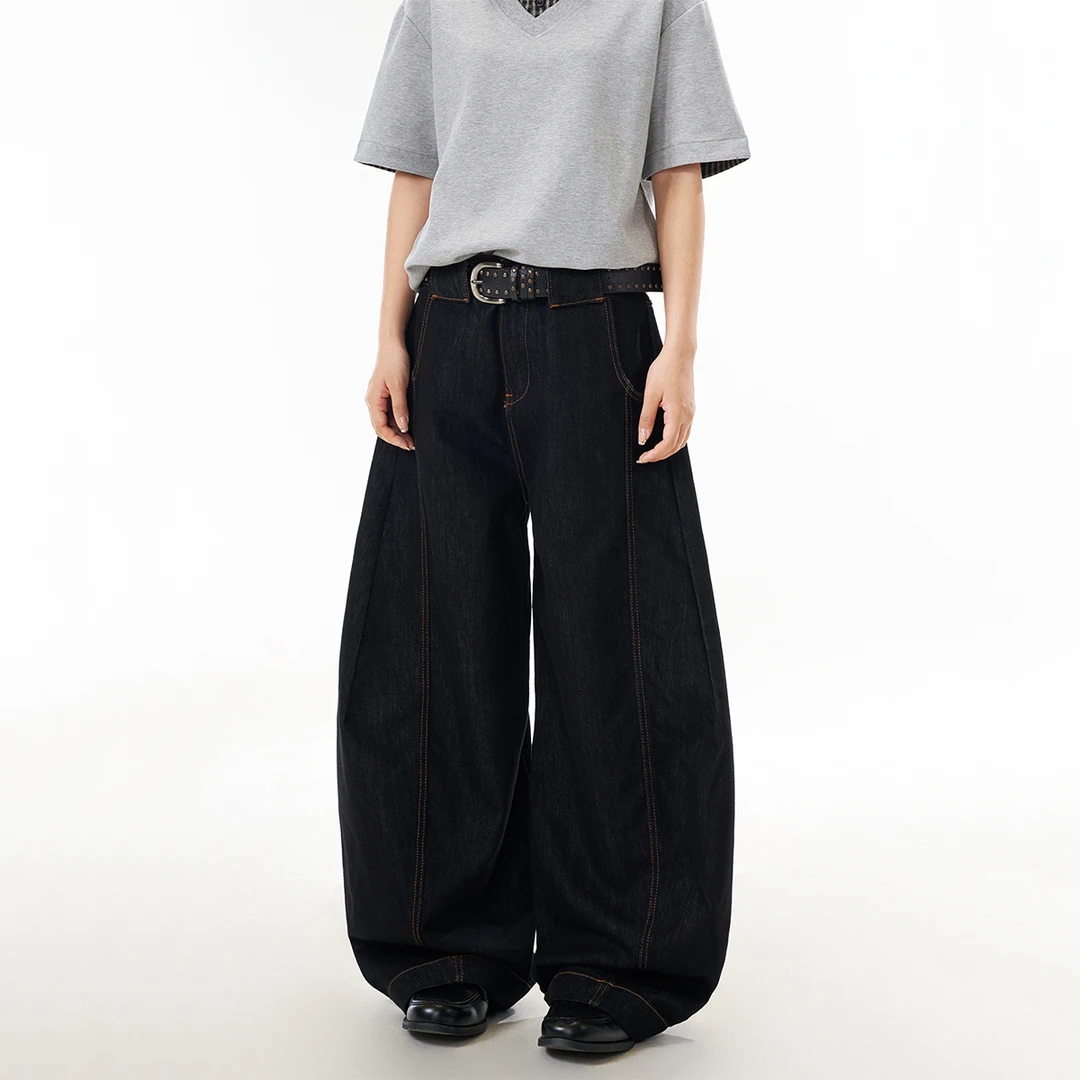 ZONLONC潮牌丹宁蓝色弯刀牛仔裤男新款美式高街水洗百搭直筒长裤