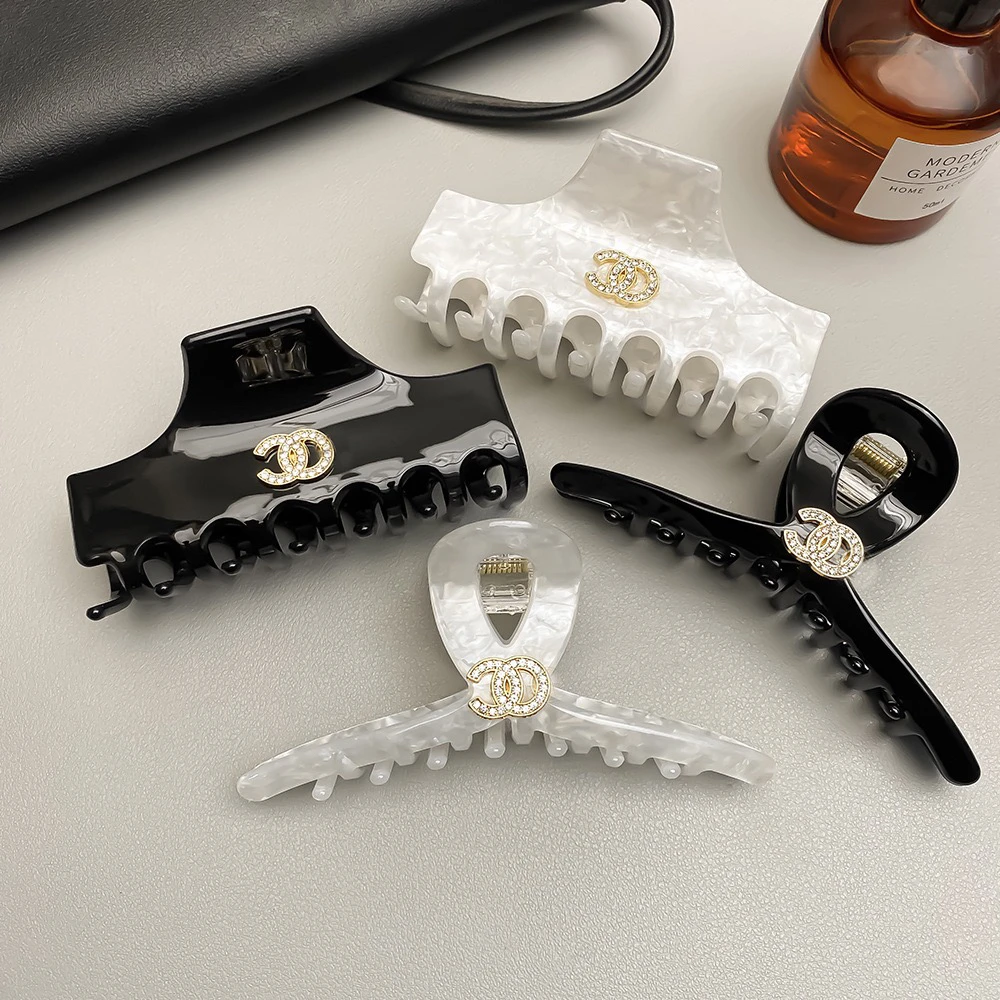 高级感醋酸抓夹法式双C小香风发抓发夹女百搭甜酷少女鲨鱼夹发饰