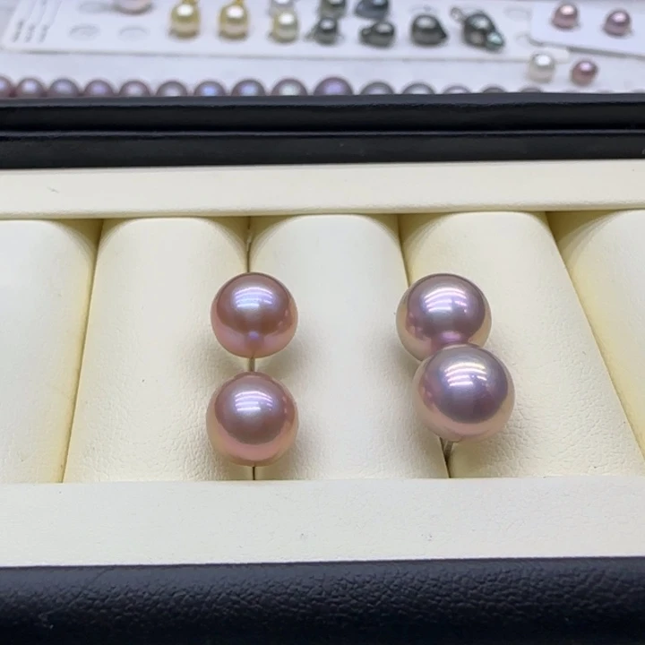 摆件未镶嵌淡水珍珠极光耳钉9-10mm