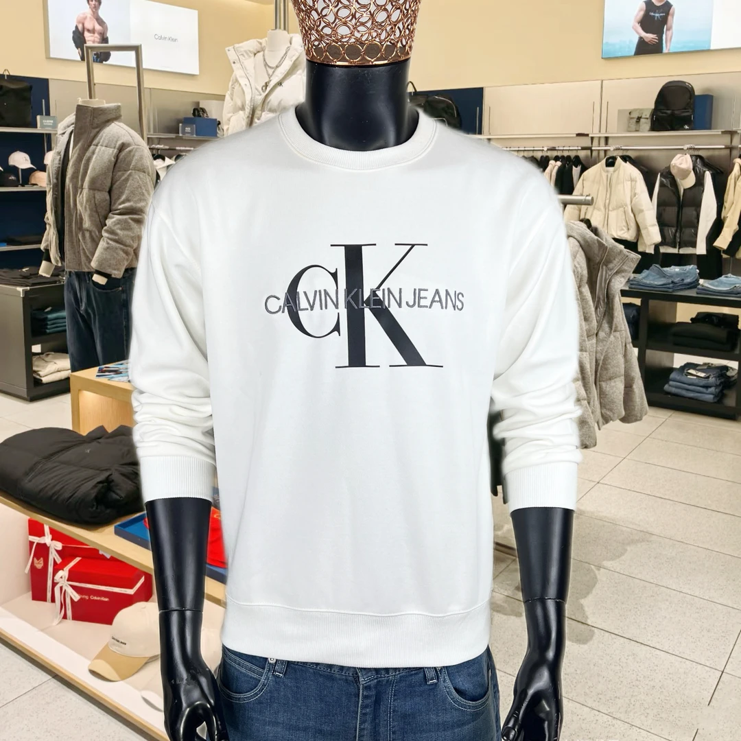 CK男士刺绣卫衣圆领潮流字母打底衣宽松休闲长袖纯色百搭款上衣潮