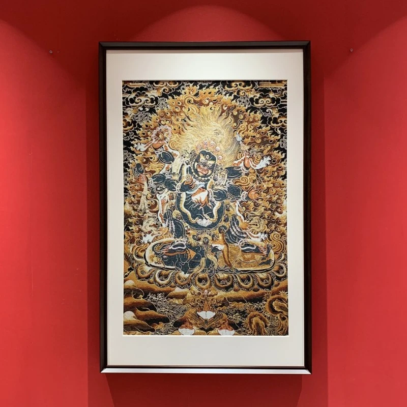 刺绣材质【大黑天】挂画实木装裱办公室玄关茶室书房背景墙装饰画