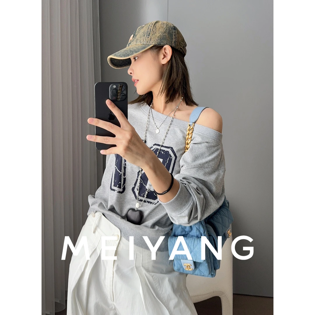 美洋MEIYANG 87号卫衣 丝柔棉双面布_美式校园斜肩圆领上衣-周五