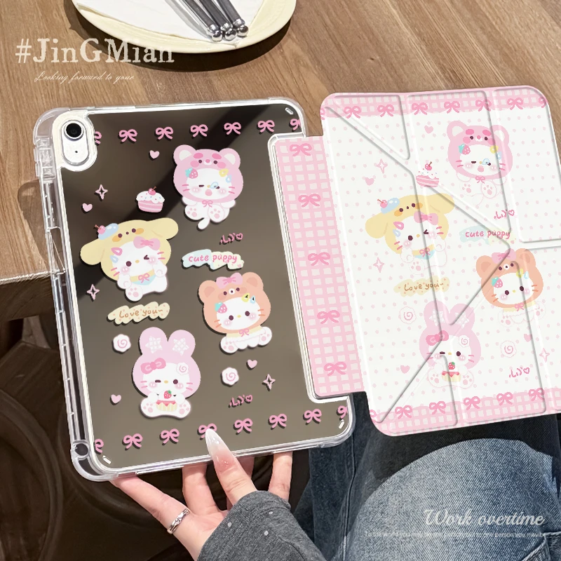 【3+Y折镜面亚克力】可爱小白猫苹果ipad11华为小米平板保护套air6