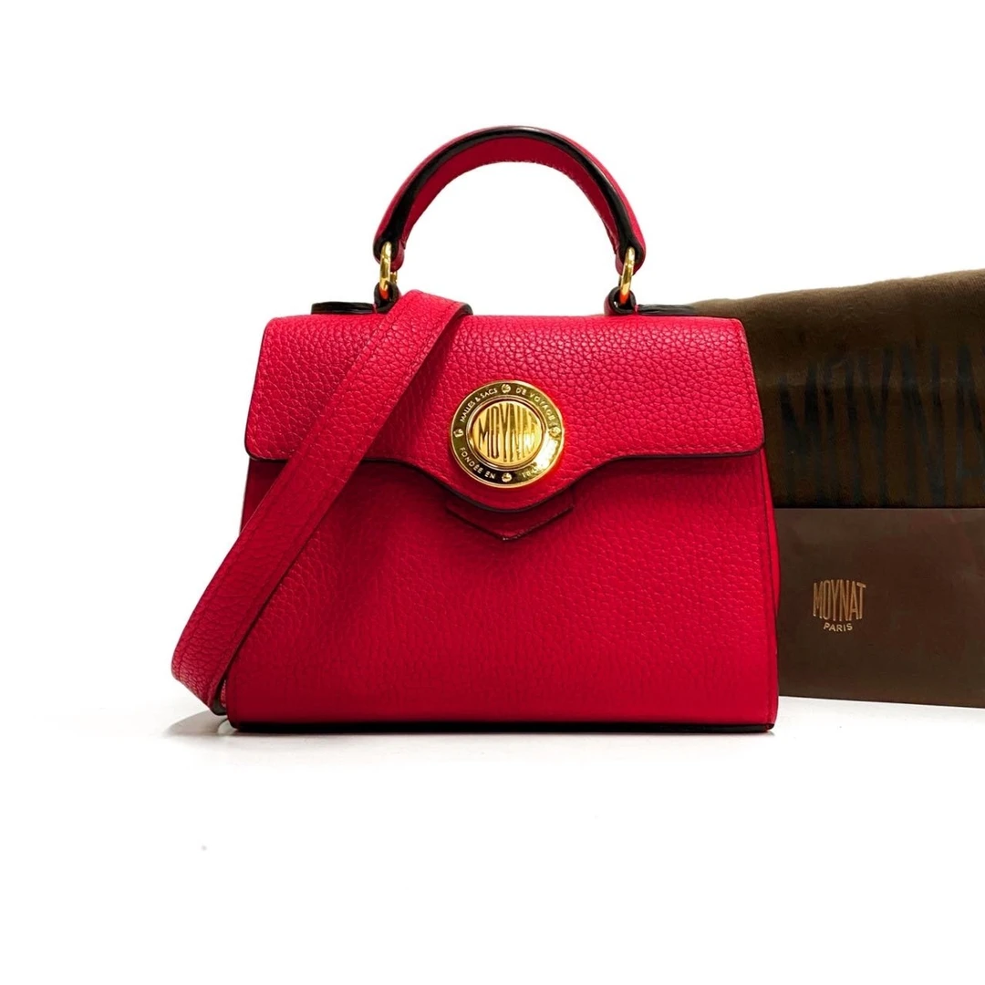 95新 MOYNAT/摩奈 红色牛皮手提单肩包