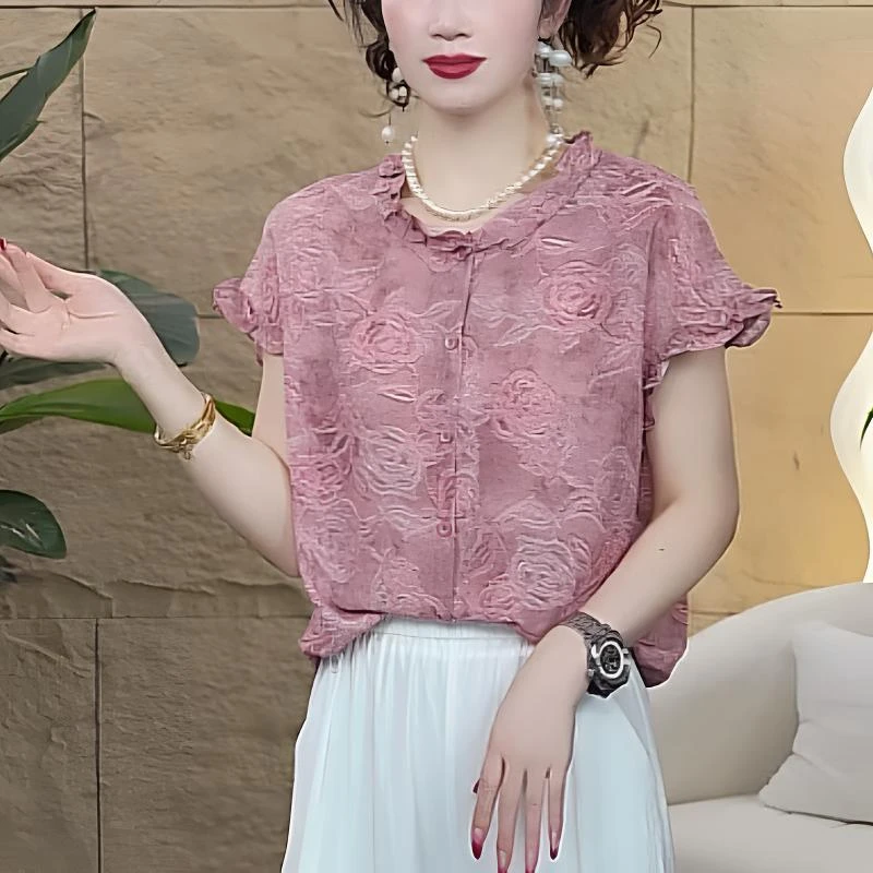 【歌莱图】2025夏季新款时尚休闲气质显瘦减龄短袖T恤上衣#6618