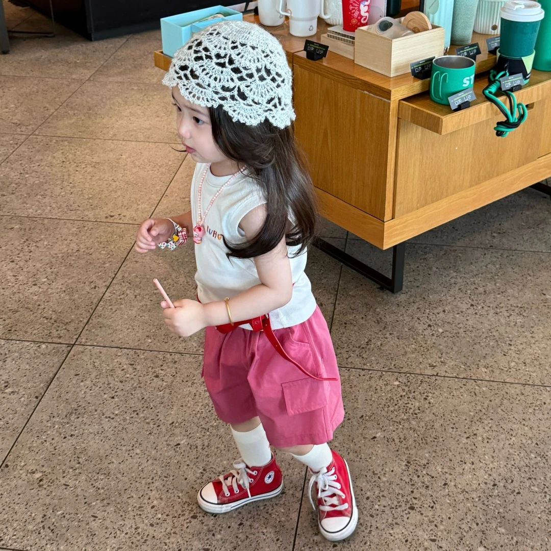 《小思家》女童2025夏季新款五一出游百搭背心火龙果五分裤套装