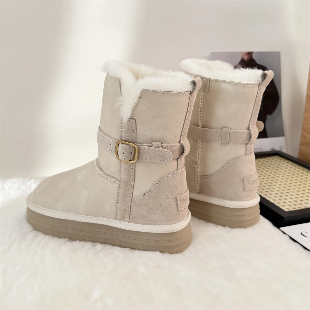 NB2566羊毛一体雪地靴中筒韩版冬季女鞋防滑套筒时尚棉靴厚底防滑
