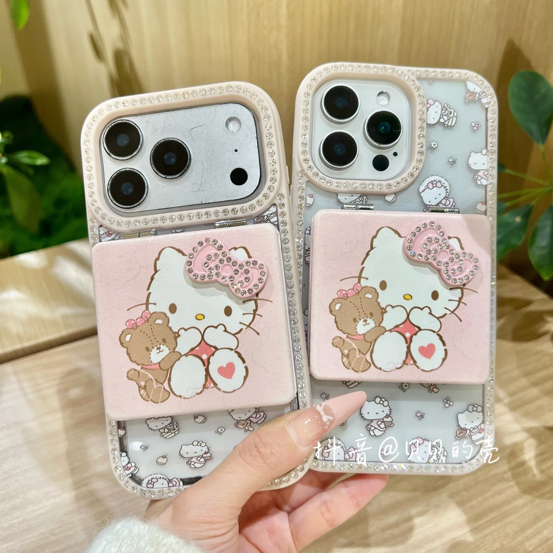 可爱抱熊kt猫小镜子手机壳适用苹果17/16/15/14女款