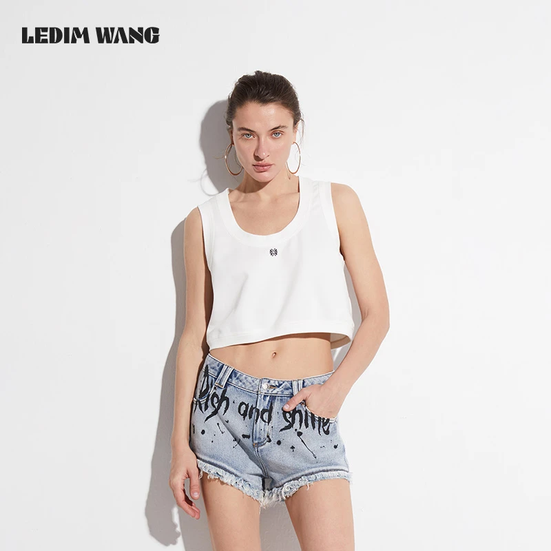 LEDIM WANG【红标系列】U领高腰马甲女2025夏季新款修身辣妹风背心