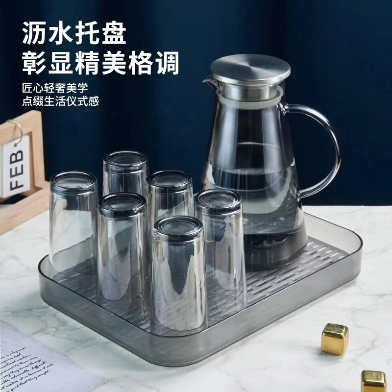 灰色【一壶六杯】可直火耐热水壶水杯套装玻璃家用冷水壶水具套装