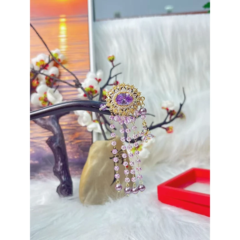 炑歌T7原创单簪紫色流苏百搭款15公分发簪