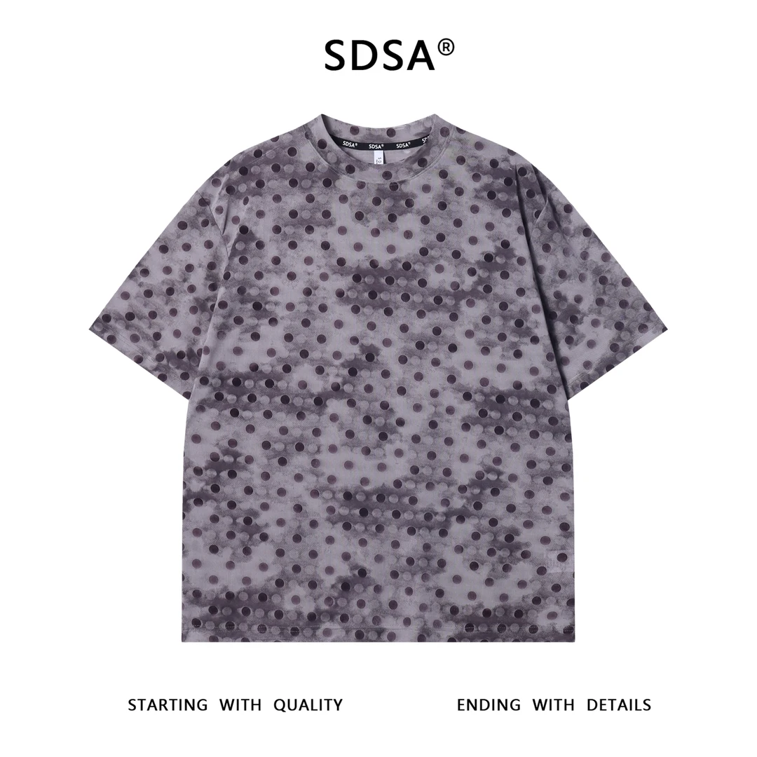 T3552夏季高级感新款男士韩版波点绒面圆领短袖T恤宽松潮流上衣