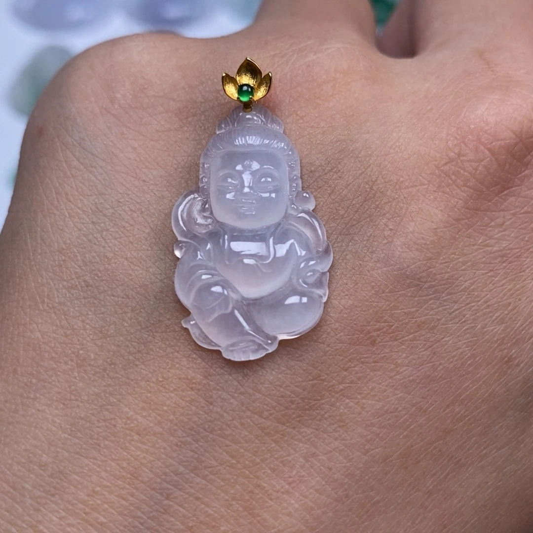 颈饰18K金镶嵌翡翠宝宝佛