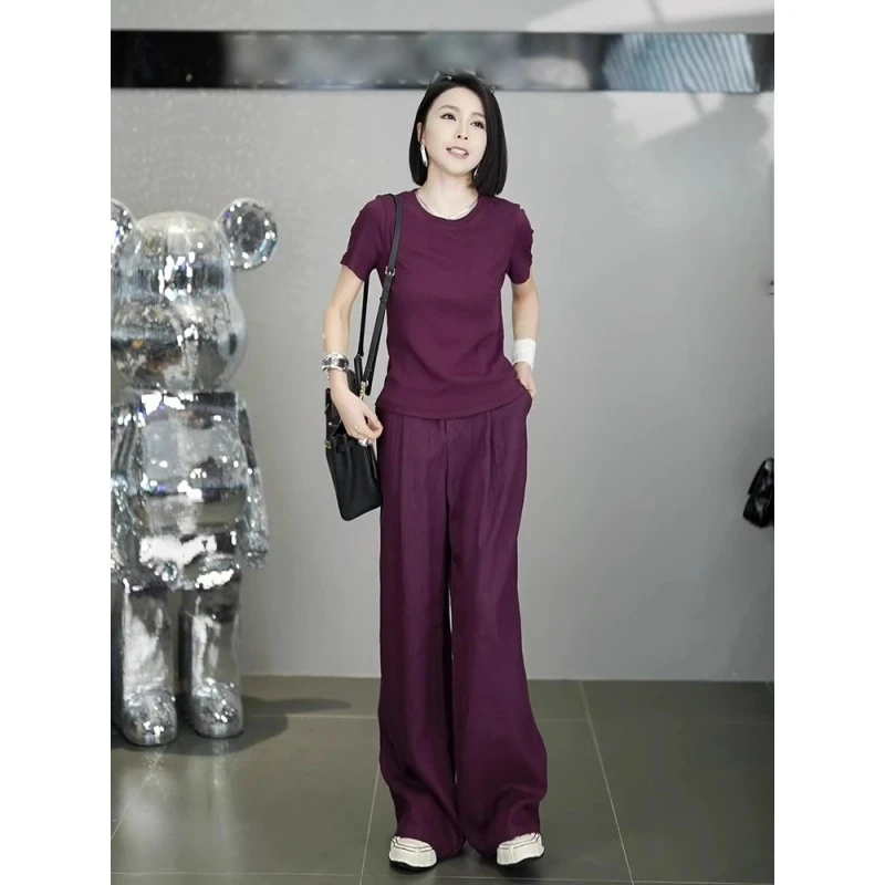 洋气时尚套装女早夏遮肚子减龄显瘦短袖阔腿裤高级感小洋装两件套