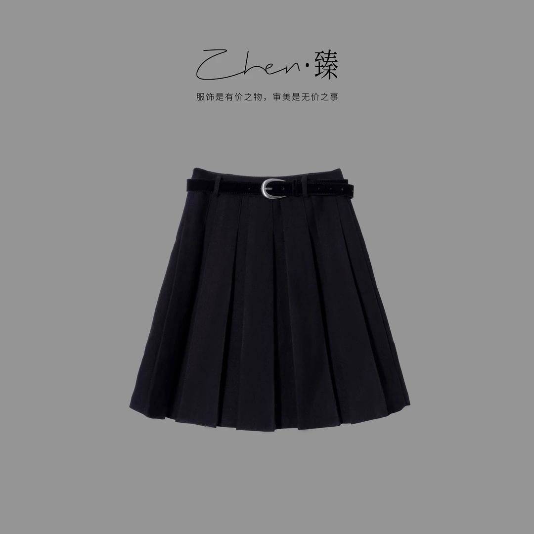 ZHEN.臻 学院风高腰时尚减龄立裁捏褶百褶中裙显瘦半身裙BQ9138Z