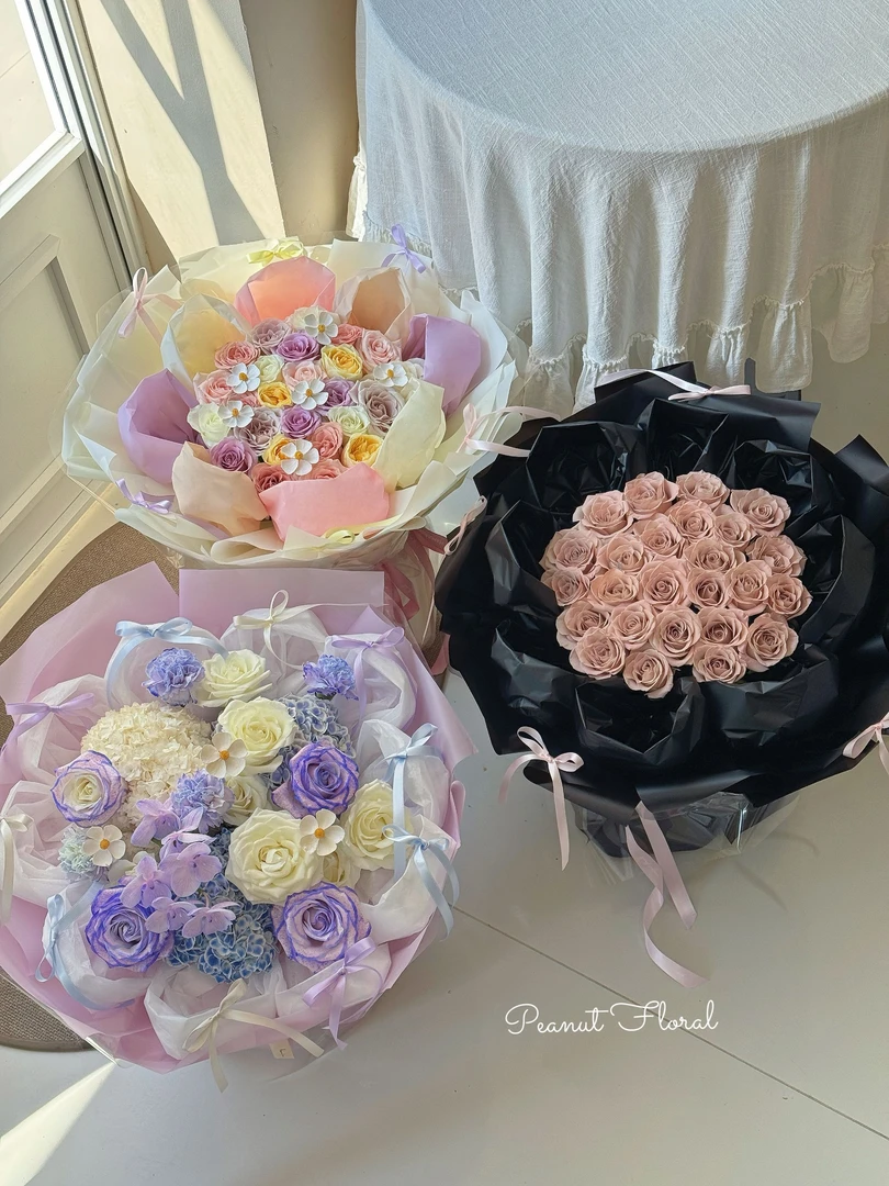 新款七夕蝉翼膜防水内衬纸鲜花包装纯色哑光雾面纸diy花艺包装