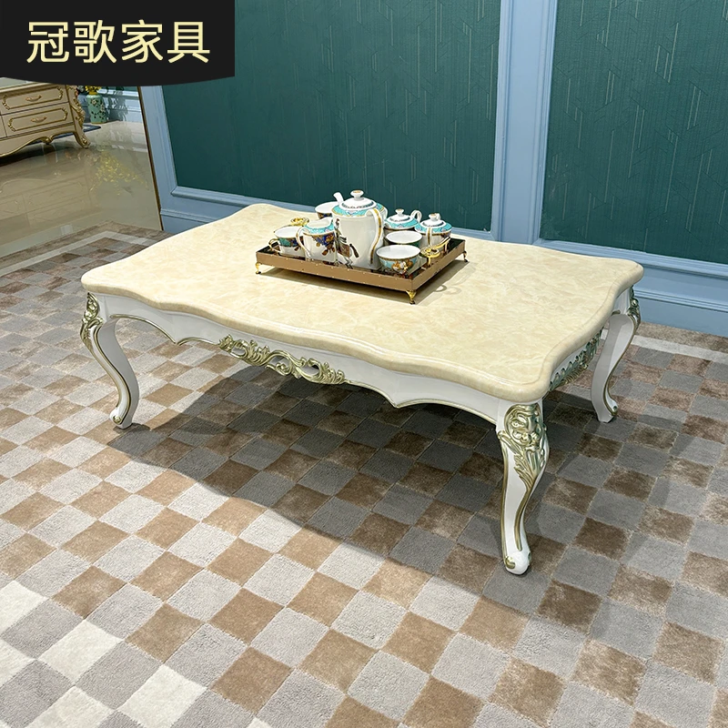 法式实木大茶几 欧式客厅大理石茶台小户型茶桌新古典雕花桌子