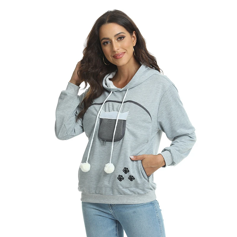 印花卫衣连帽衫猫狗拉链ebay网格亚马逊新款口袋时尚速卖通