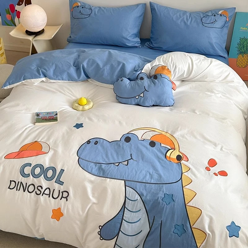 卡通纯棉床上四件套100全棉儿童被套床单三件套2025新款恐龙床品