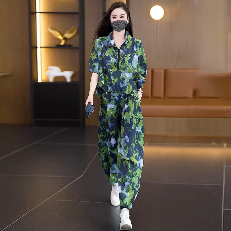 【女神新衣】2025夏季新款洋气减龄遮肉显瘦翻领短袖宽松休闲两件套