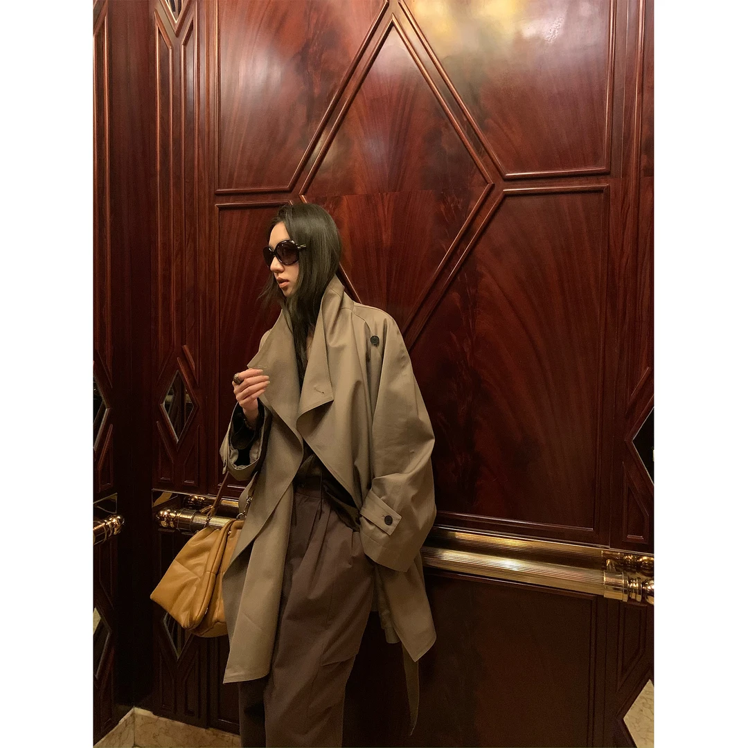 Gakee【都市步调】秋季摩登通勤感复古中长款风衣外套F38054GK53