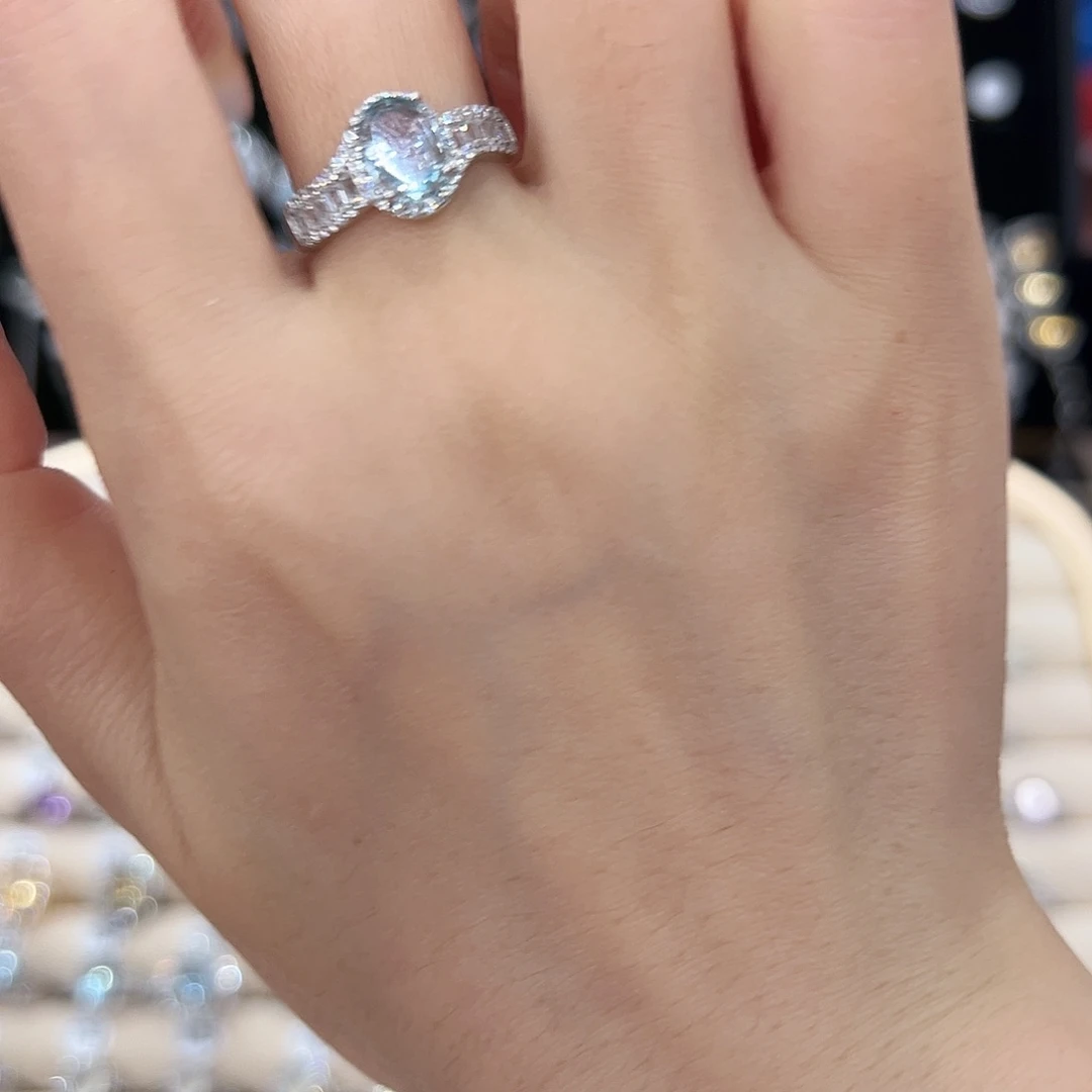 托帕石戒指银S925镶嵌妮*酱活口