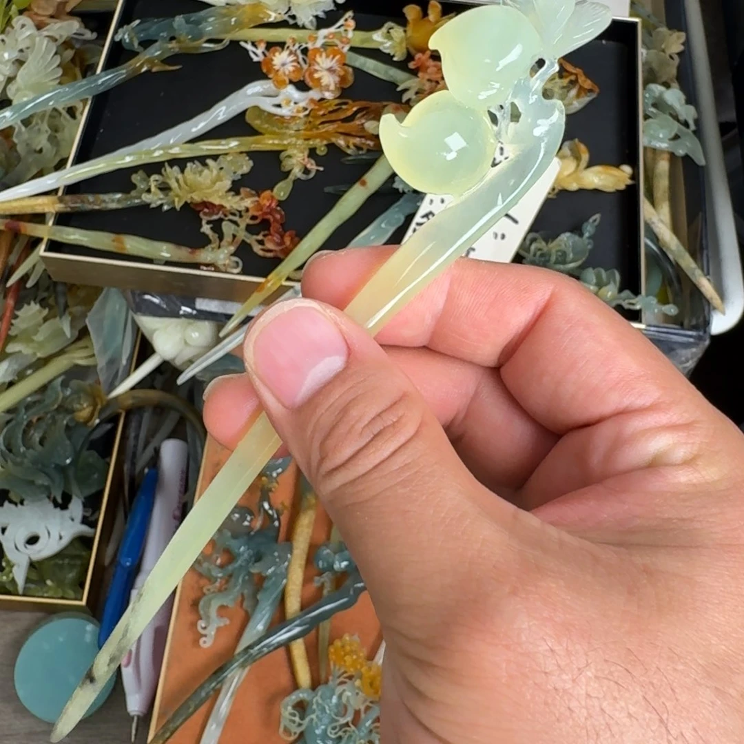 岫玉未镶嵌发饰明君玉簪就是好看