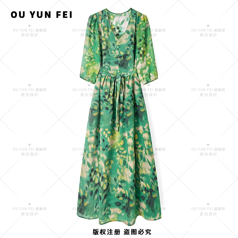 高级感连衣裙女新款气质显瘦穿搭时尚洋气印花长裙HB1075