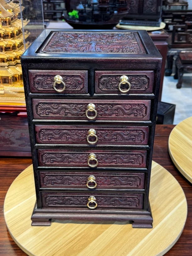 大红酸枝满雕云龙七斗柜深雕高档收纳柜