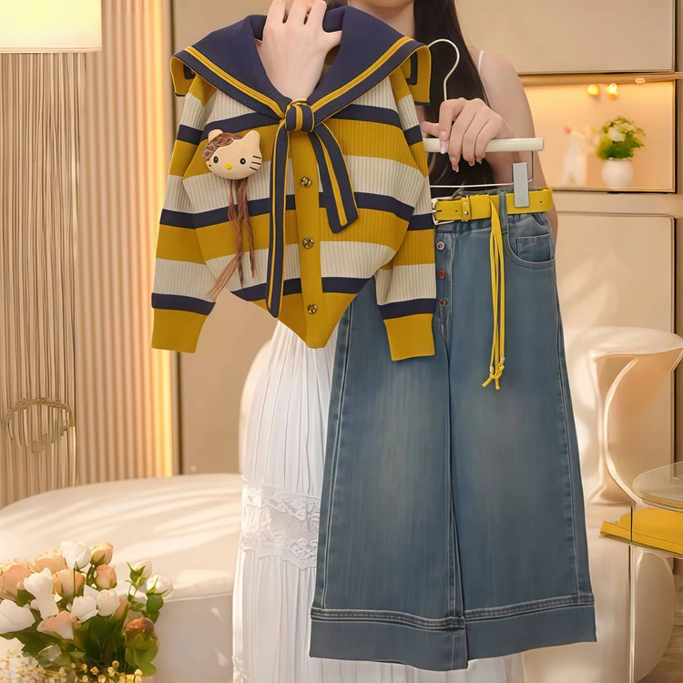 针织衫气韩版时尚网红童装女孩中大童女童2025新款秋季休闲两件套