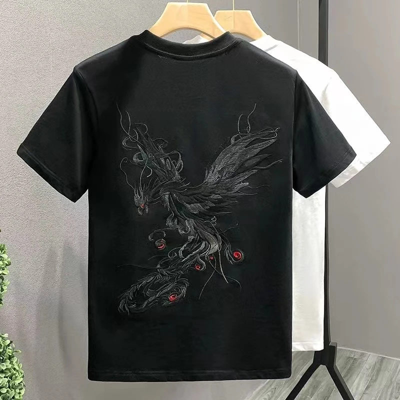 224国潮潮牌中国风老鹰刺绣短袖T恤男女同款时尚情侣半袖上衣
