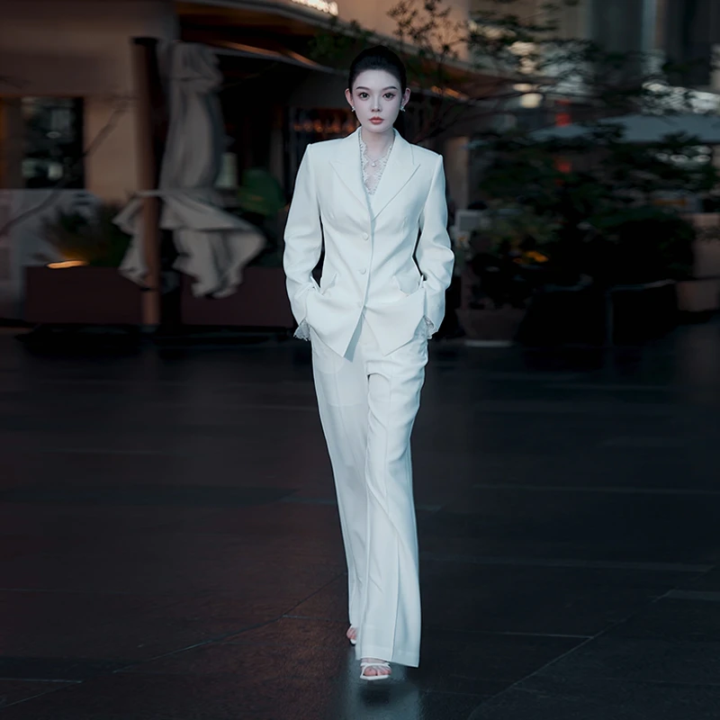 2025秋季新款蕾丝拼接黑色西装外套气质御姐套装YA25300H506