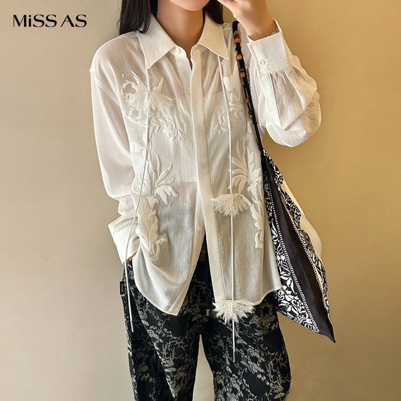 【AVVENN】印花蕾丝轻薄衬衫女款25春夏新品MISSAS买手店