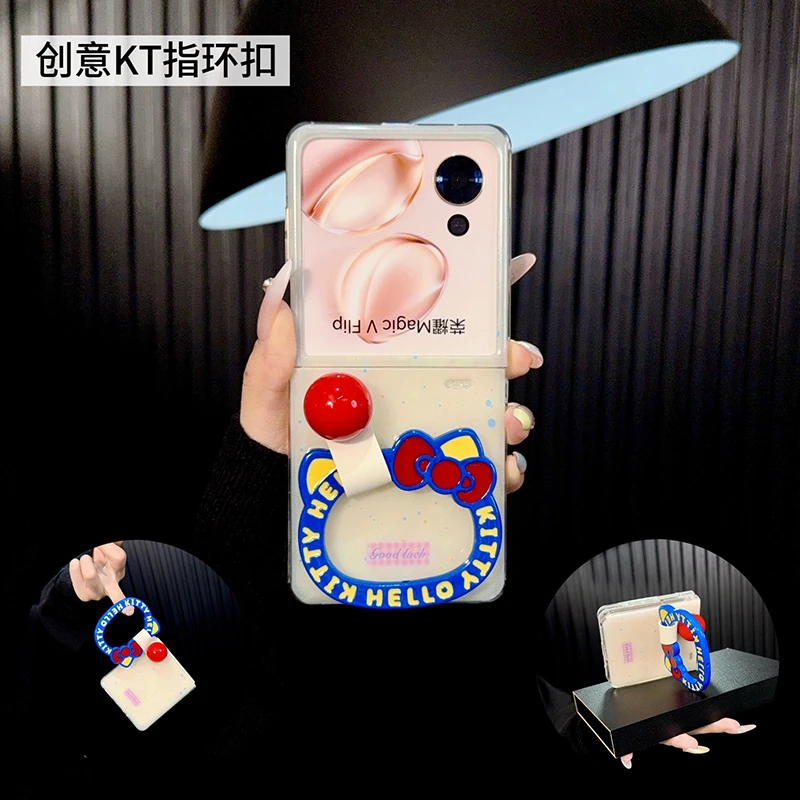 适用荣耀magicvflip手机壳新款vflip套magic泼墨可爱kt猫指环圈女