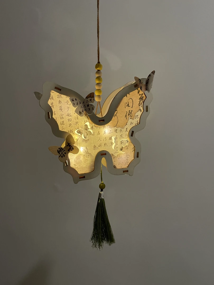 【零零和猫】中秋节灯笼手工制作diy材料包木质手提蝴蝶发光兔子