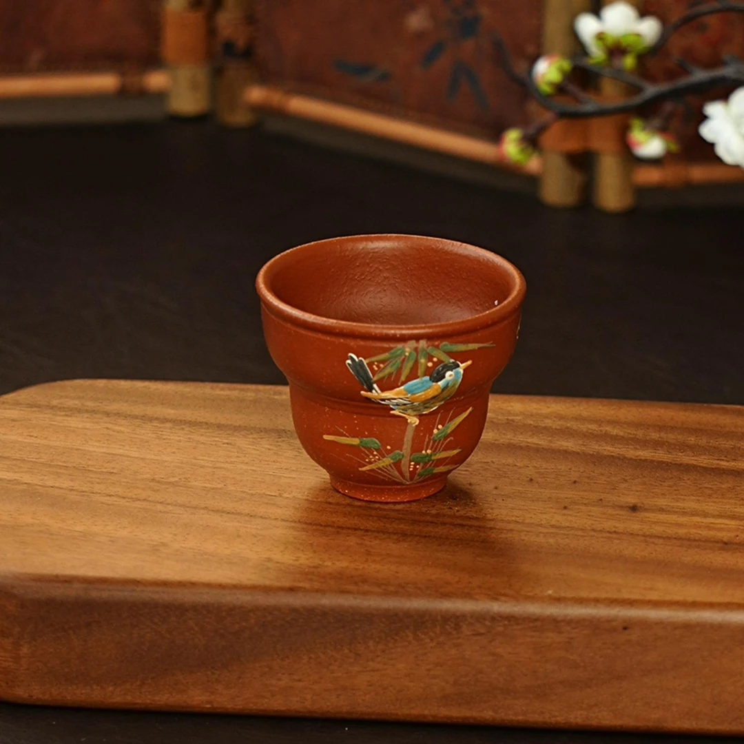 【9007喜上枝头】宜兴原矿紫砂全手工手绘茶器主人杯茶具