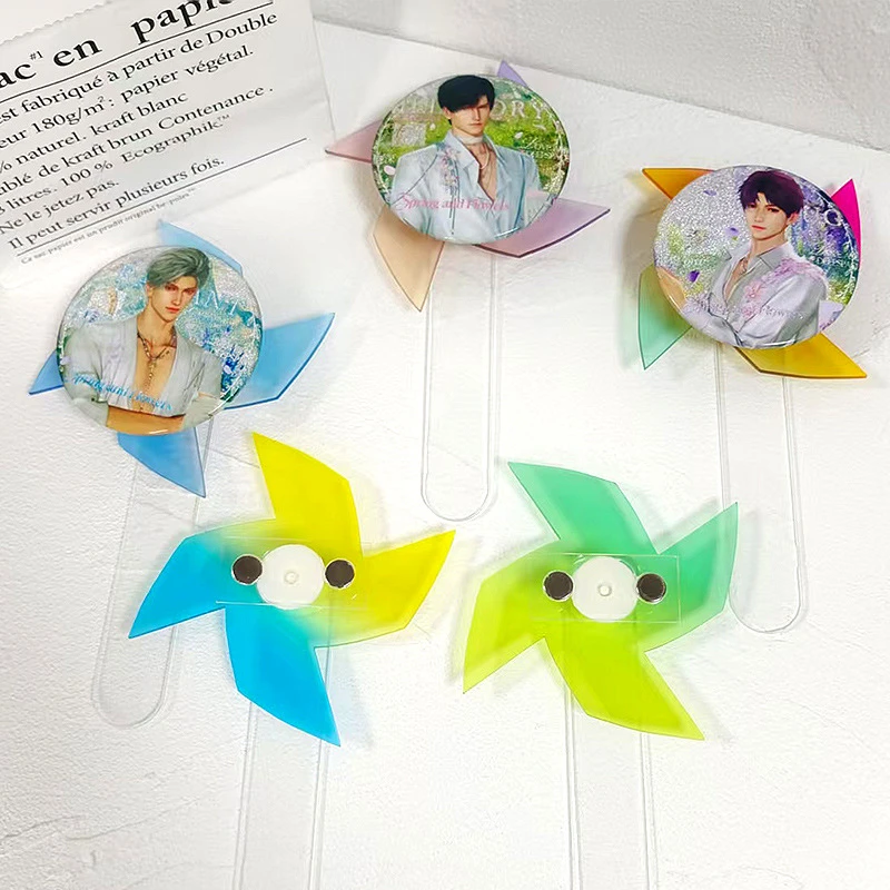 可旋转风车吧唧亚克力打卡棒 徽章展示套吧唧托痛包装饰二次元周